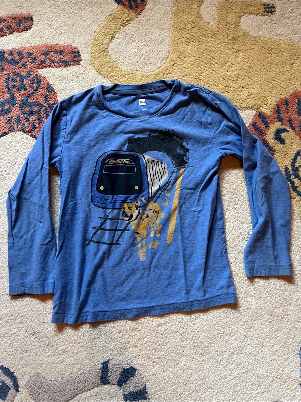 Tea Collection Blue Train & Dog Graphic Long-Sleeve Tee